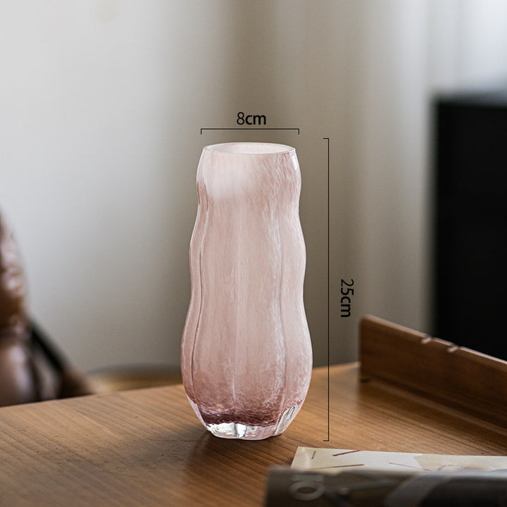 Mouthblown Textured Decorative Glass Vase with Organic Curved Silhouette Karnz