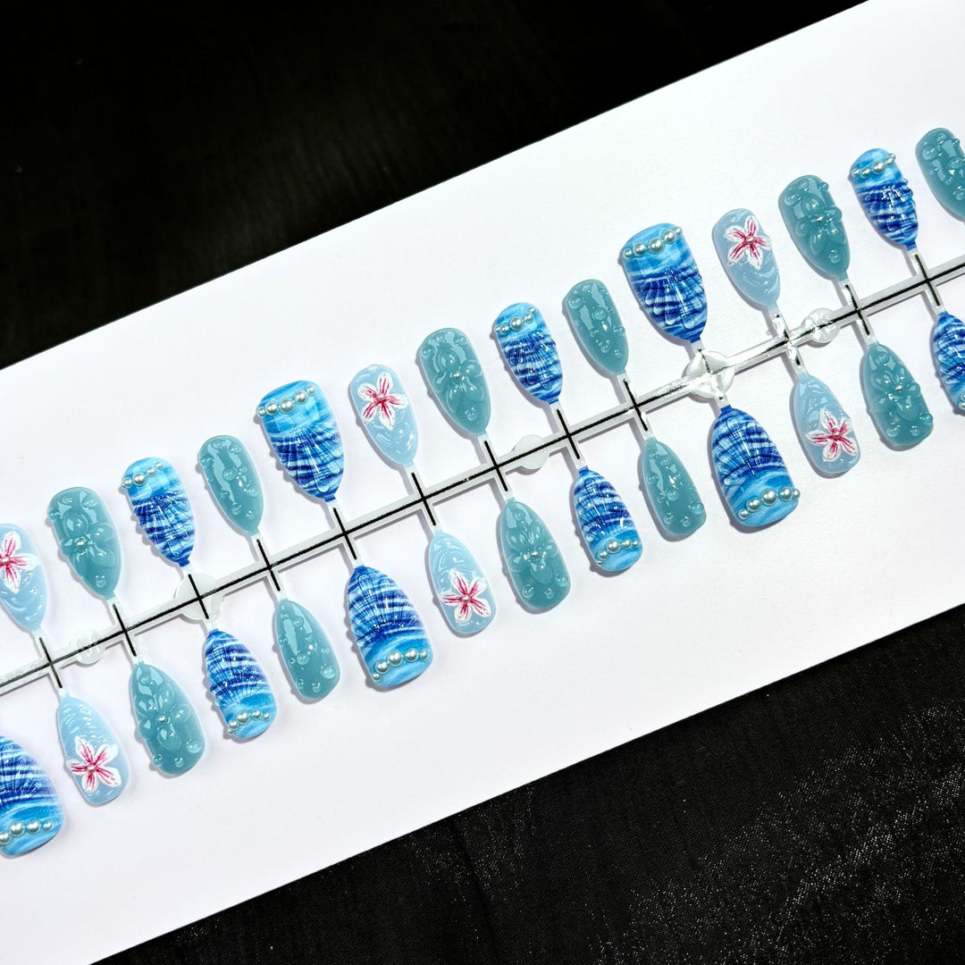 Küsteninspiriertes dekoratives Press-On Nagelkunst-Set