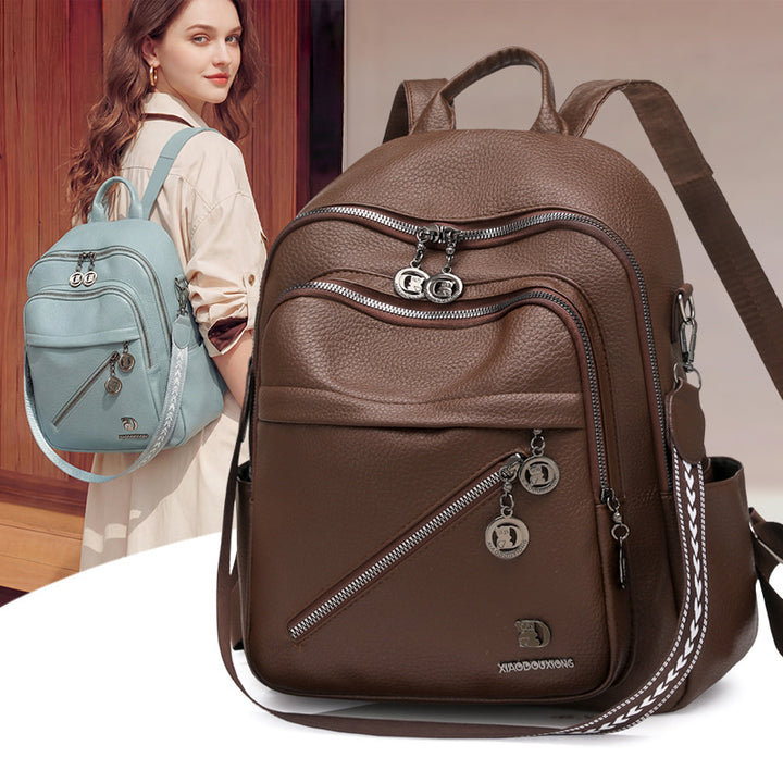Multi-Fach Stylischer Leder-Rucksack Karnz