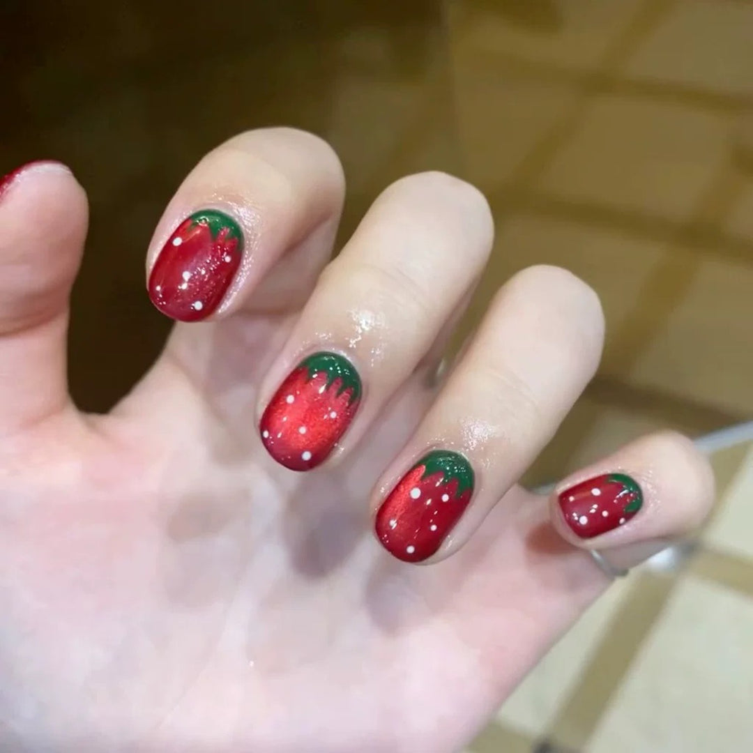 Kreatives Erdbeer-Themen Press-On Nagelkunst Set
