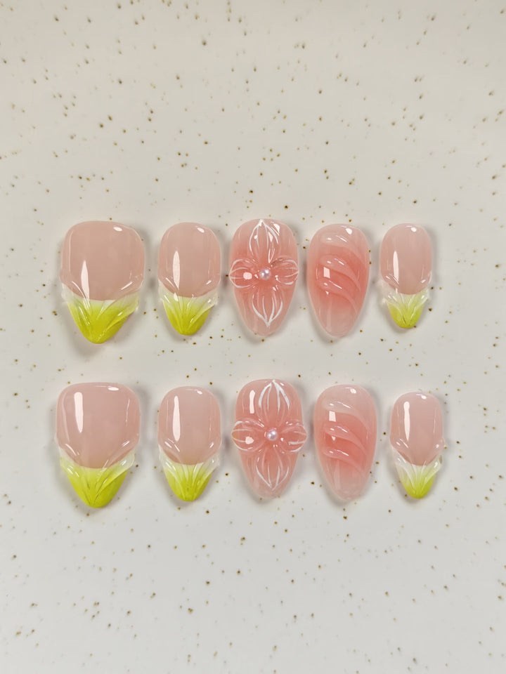 Dekorativer floraler Press-On-Nagelset  1791772903