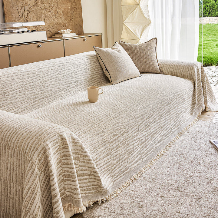 Textured Fringed Jacquard Sofa Throw Slipcover