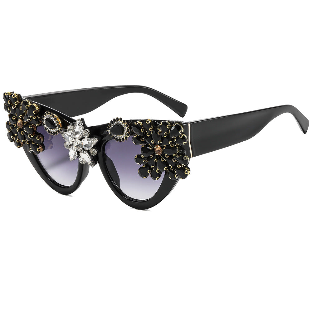 Damen extravagant verzierte Cat-Eye-Sonnenbrille Karnz