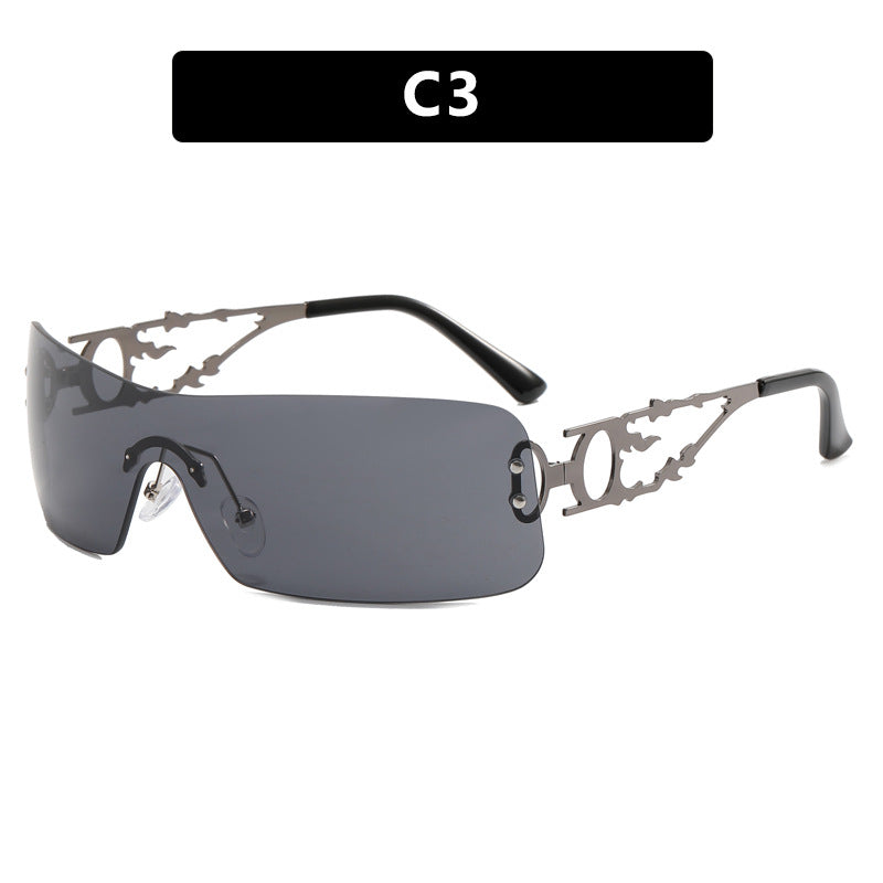 Damen futuristische Sonnenbrille mit hochmodernen Metallakzenten Karnz
