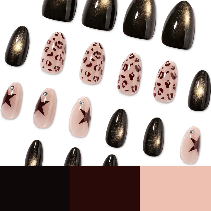 Kunstvolle Nagelverlängerungen mit glamourösen Leo-Design Karnz