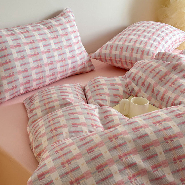 Plaid Baumwollsatin Bettbezug und Kissenbezug Bettwäsche Set