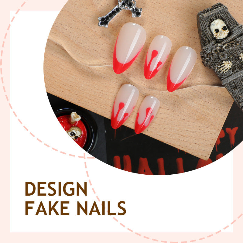 Kunstnagelset mit kreativem Rot-weißem Lackdesign Karnz