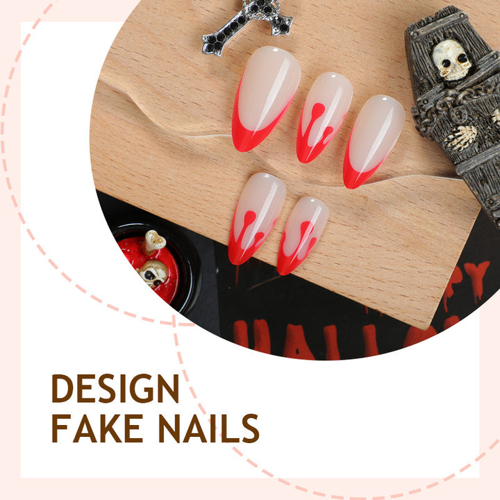 Kunstnagelset mit kreativem Rot-weißem Lackdesign Karnz