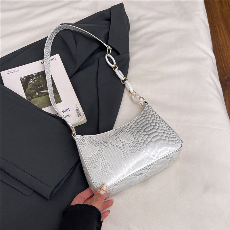 Stylische Texturierte Schlangenleder Effekt Handtasche Karnz