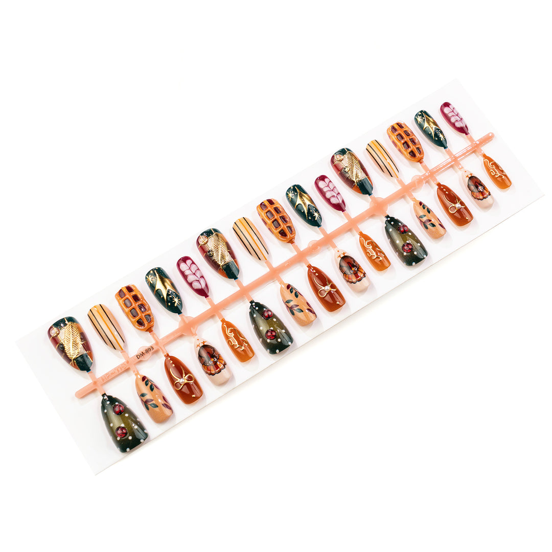 Festliches herbstliches Press-On Nagelkunst-Set