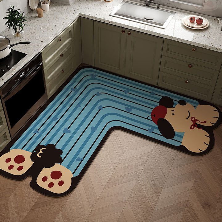 L-Shaped Anti-Fatigue Kitchen Mat with Non-Slip Backing and Panda Illustration
