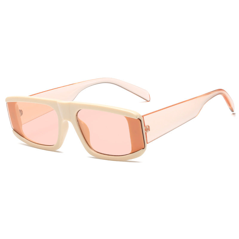 Damen modische Sonnenbrille mit futuristischem Design und transparenten Rahmen Karnz