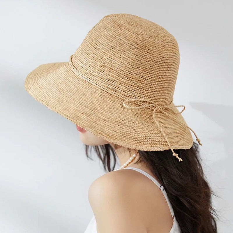 Damen Eleganter Strohhut mit verstellbarem Kordelzug Karnz