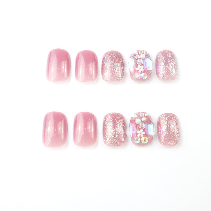 Premium Funkelnde Press-On Nagelset mit dekorativen Strasssteinen Karnz
