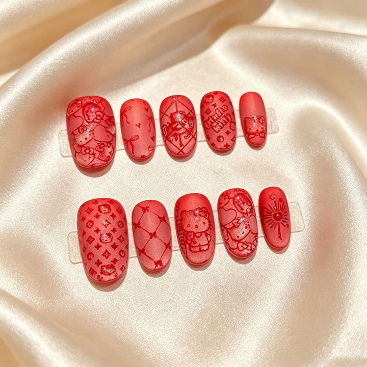 Artistic Press-On Nail Art Set mit verspielten Designs