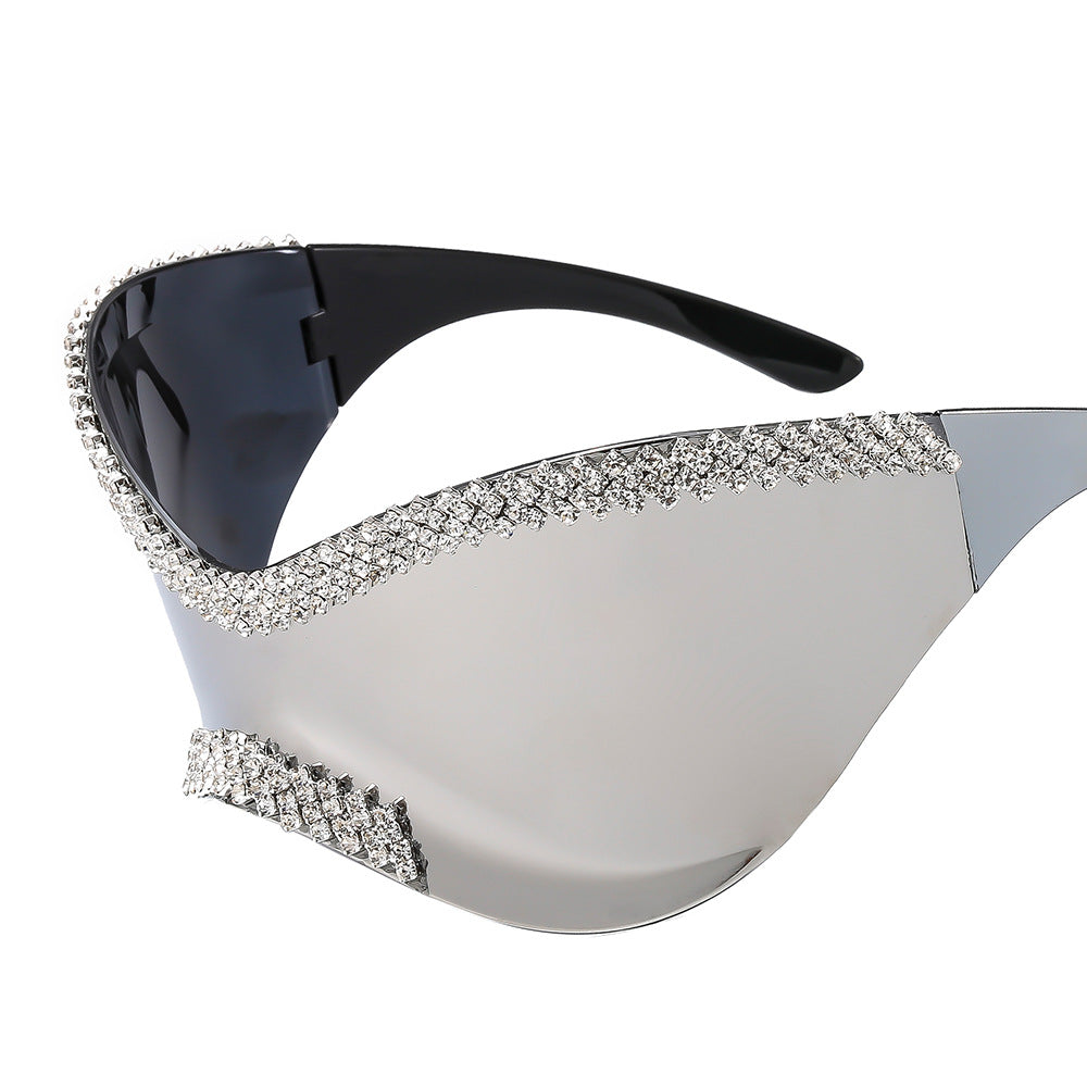 Damen Glamouröse Hochglanz-Sonnenbrille mit Kristallrand Karnz