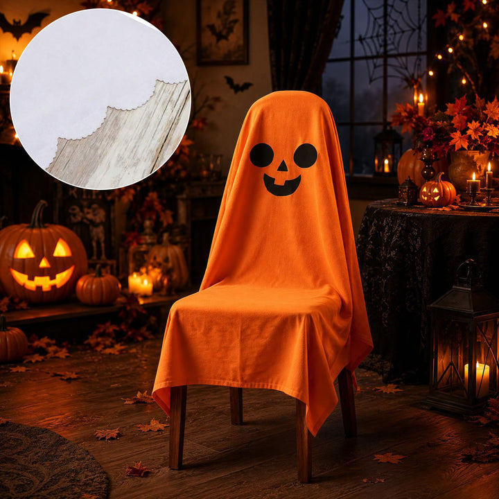 Halloween Stuhlhusse aus Baumwolle mit gespenstischem Gesicht und gezacktem Saum