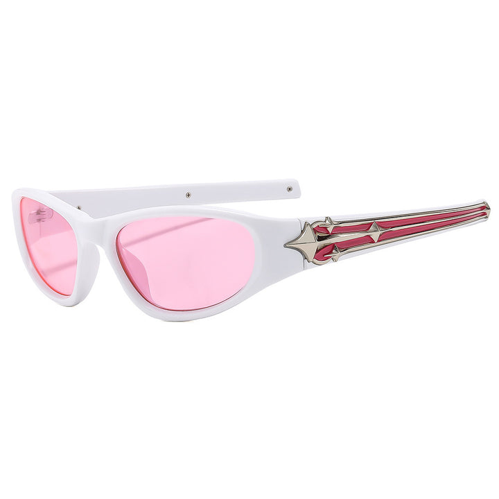 Modebewusste Shield-Sonnenbrille mit dekorativem Rahmendesign Karnz