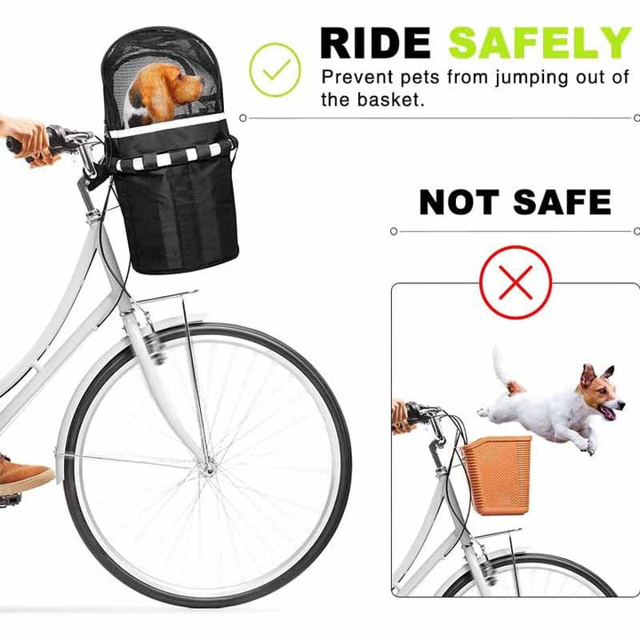 vorn montierten Haustier Fahrradkorb mit atmungsaktiver Mesh-Dach reflektierenden Besatz und sicherem Gurtsystem Karnz