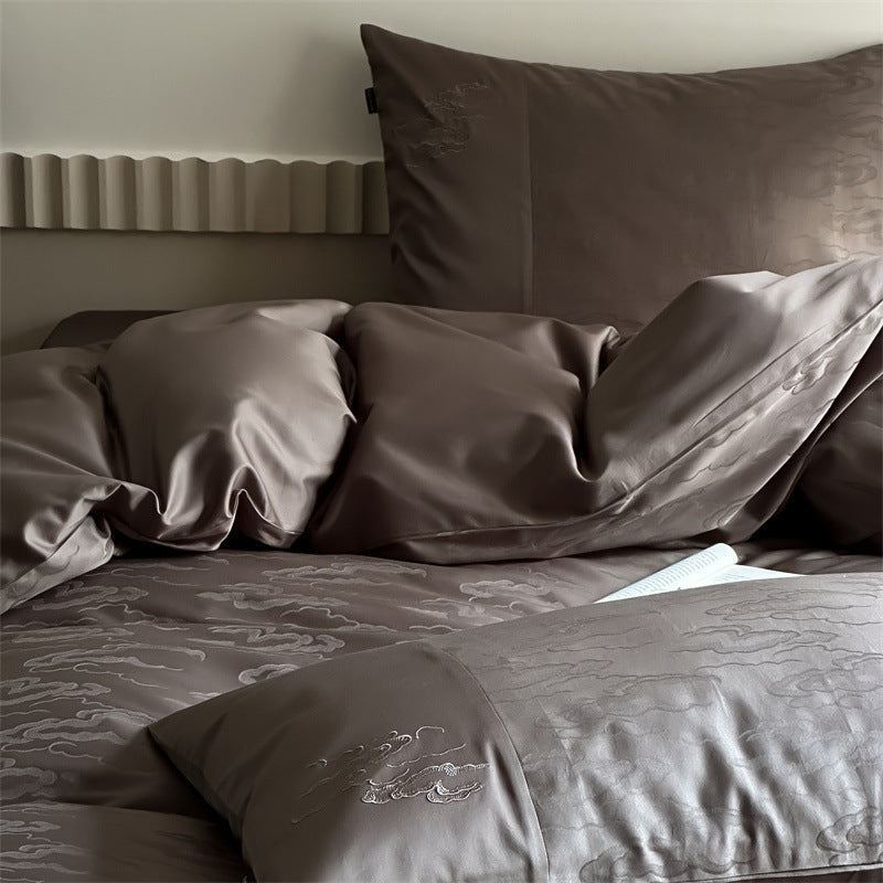 Luxuriöses Baumwollsatin-Bettwäscheset mit feinem Jacquard-Blumenrelief und seidigem Finish