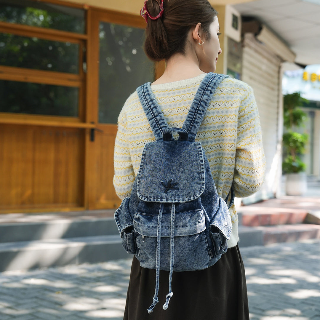 Stylische Denim Zugbeutel Rucksack Karnz