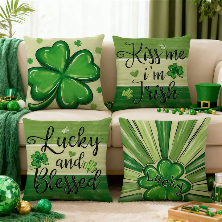 Dekorative Baumwoll-Leinen St. Patrick's Day Quadrat Kissenbezug mit Shamrock-Druck