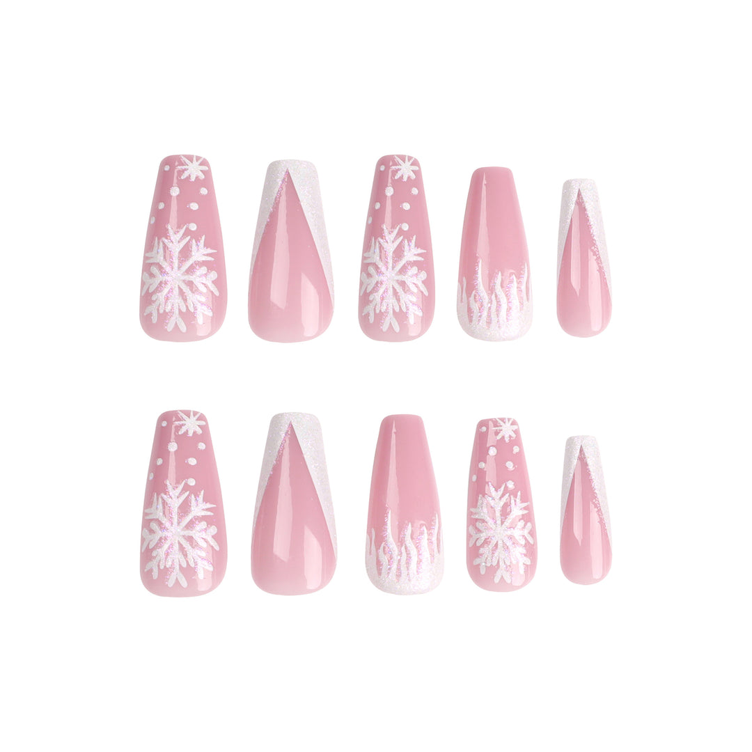 Kunstvolle Stiletto-Nägel mit Schneeflocken-Motiv Karnz
