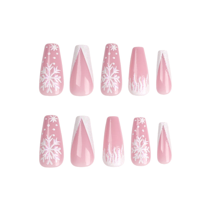 Kunstvolle Stiletto-Nägel mit Schneeflocken-Motiv Karnz