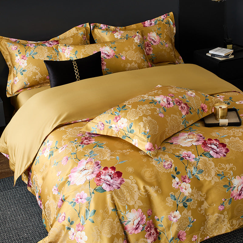 Florales Satin-Effekt Luxus Bettbezug und Kissenbezug Set