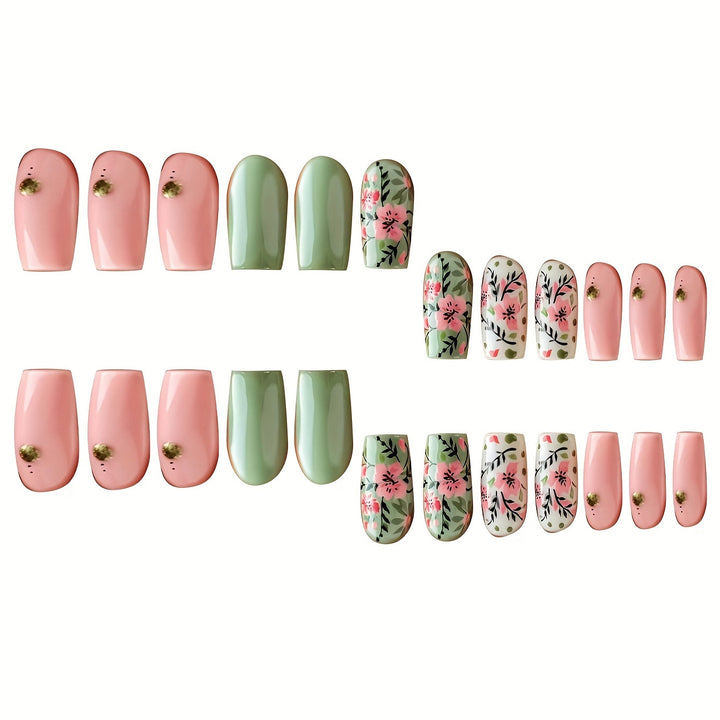 Botanische Blumen Press-On Nagelkunst Karnz