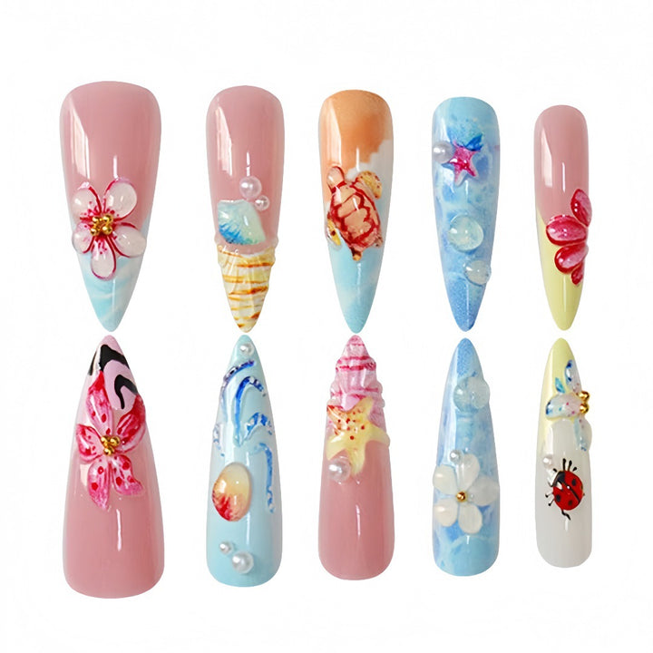 Künstlerisch vom Meer inspiriertes Press-On-Nagelset Karnz