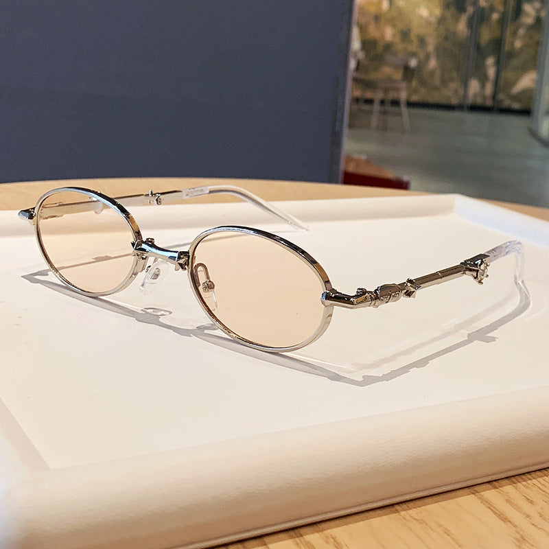 Damen modische Brille mit elegantem Metallgestell und leicht gefärbten Gläsern Karnz