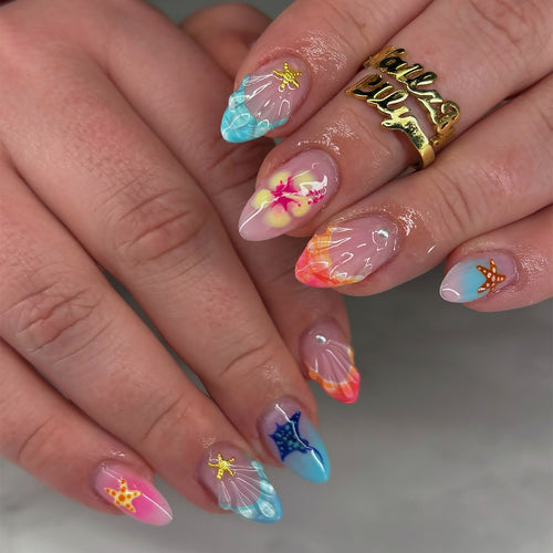 Künstlerisches vom Ozean inspiriertes Press-On-Nagelkunst-Set Karnz