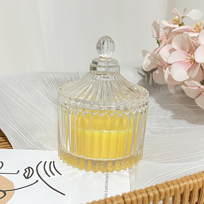 Rippenglas Vintage-Style Glasbehälter Duftsojakerze mit dekorativem Deckel