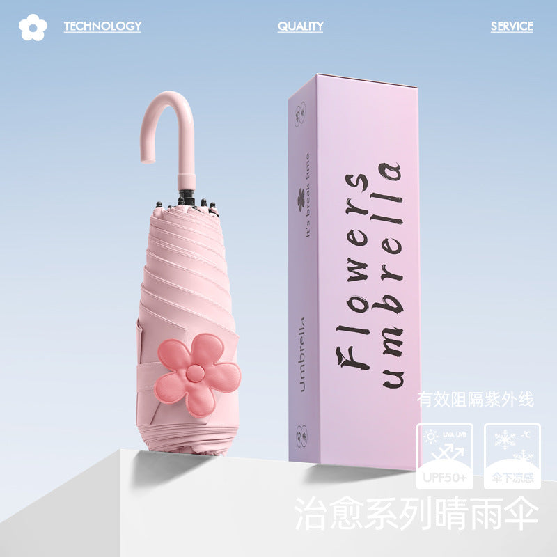 Damen stilvoller und eleganter Faltregenschirm mit floralem Design Karnz