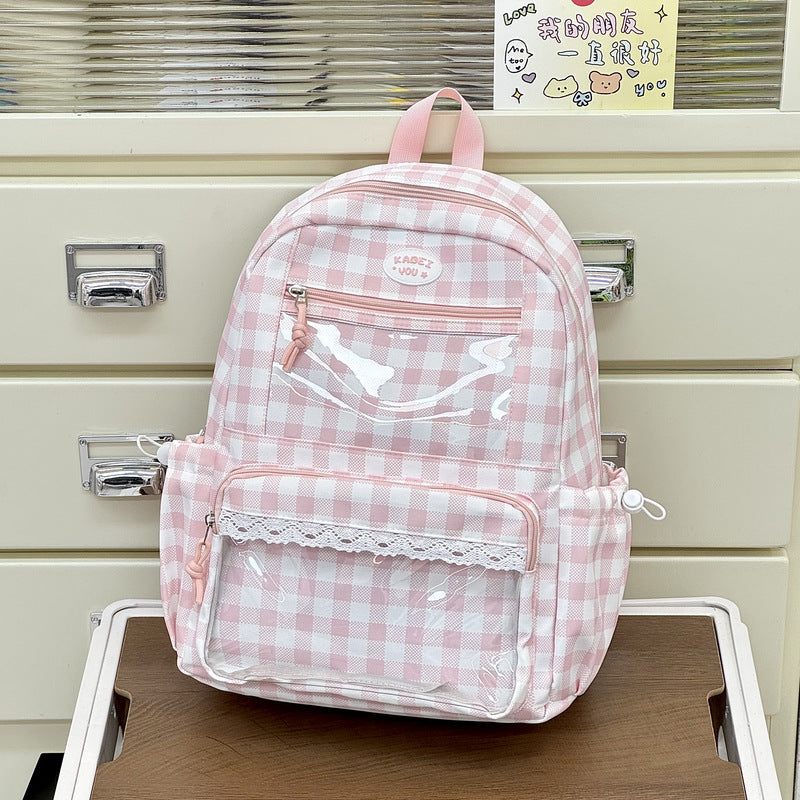 Transparente Fronttaschen Karomuster Rucksack Karnz