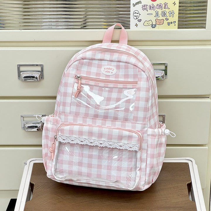 Transparente Fronttaschen Karomuster Rucksack Karnz