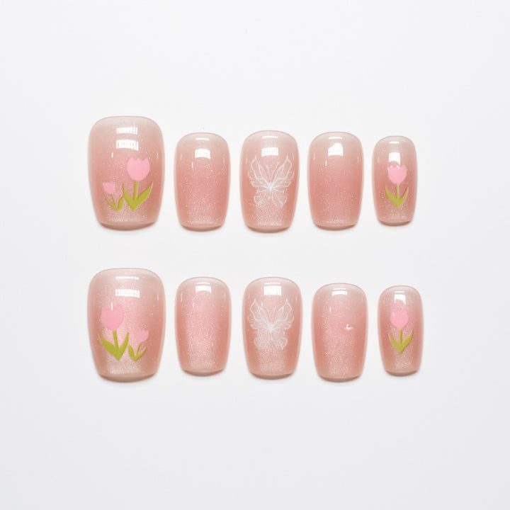 Künstlerisches Press-On-Nagelset mit floralen Akzenten Karnz 1787395327