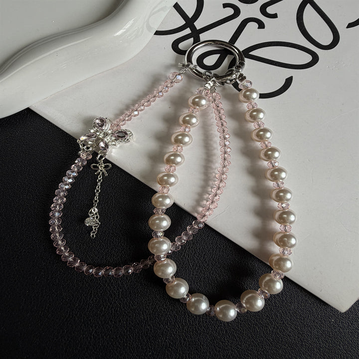 Elegante Perlen- und Kristall-Anhänger Telefon-Lanyard Karnz