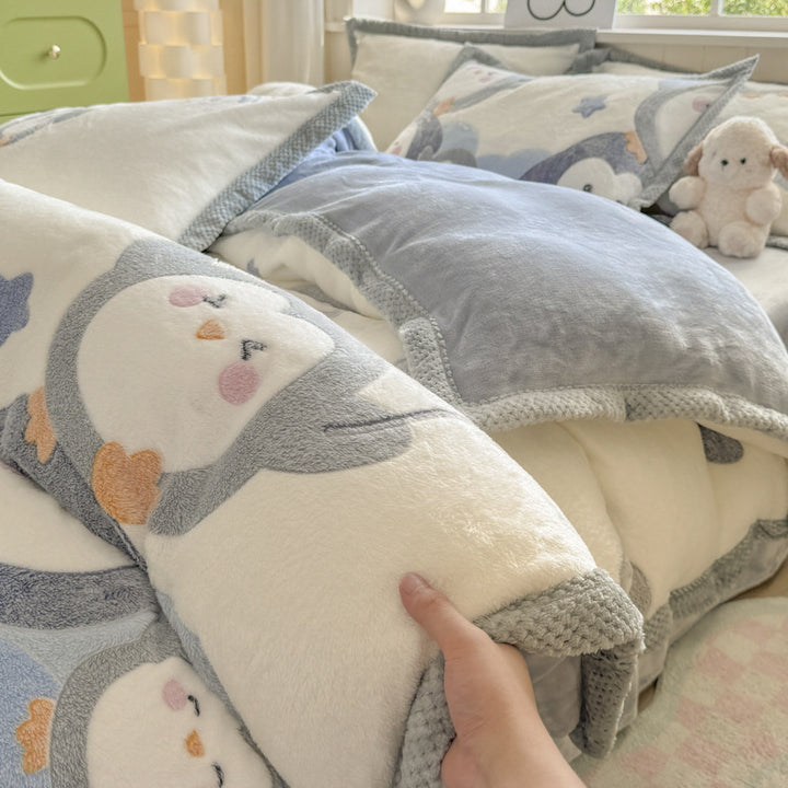 Cartoon Tier Plüsch Comforter Set