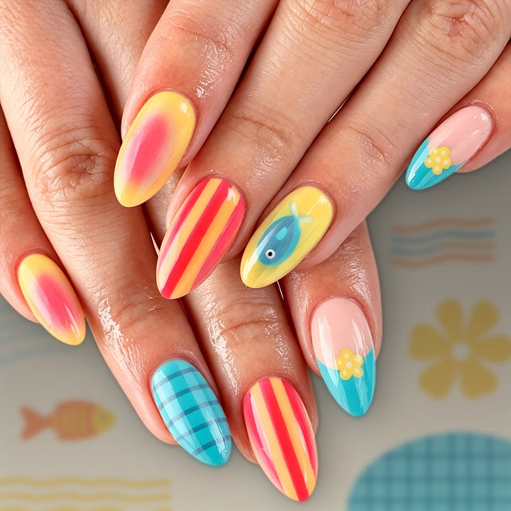 Vibrantes Künstlerisches Press-On Nagelset Karnz