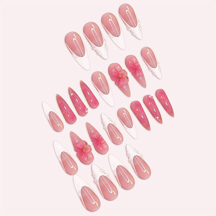 Dekorative Blumen Press-On Nagel Set Karnz