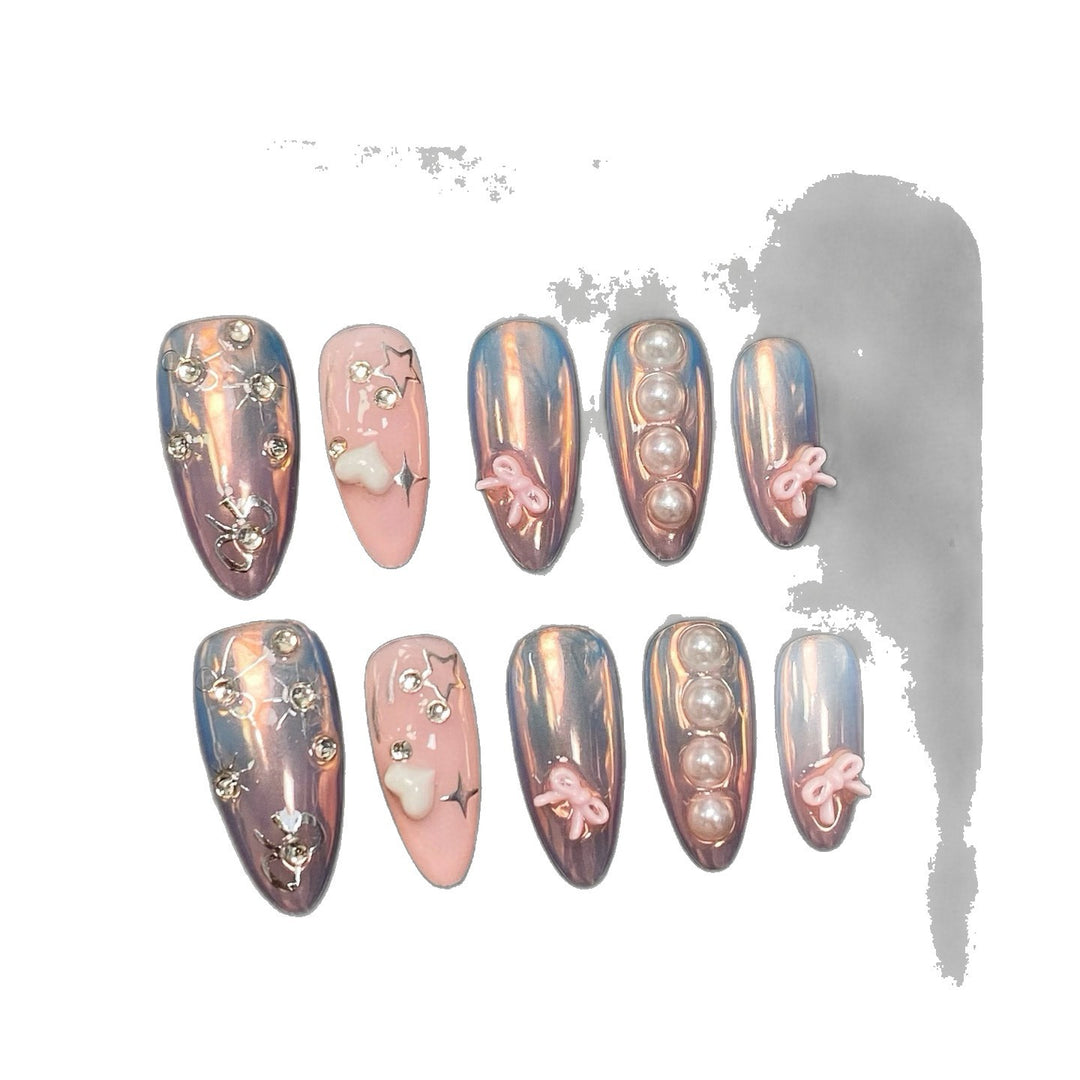 Dekoratives Press-On Nail Art Set mit Perlenakzenten