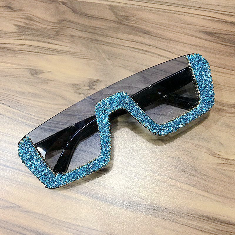 Damen elegante Glitzer-Sonnenbrille mit markantem Rahmen Karnz