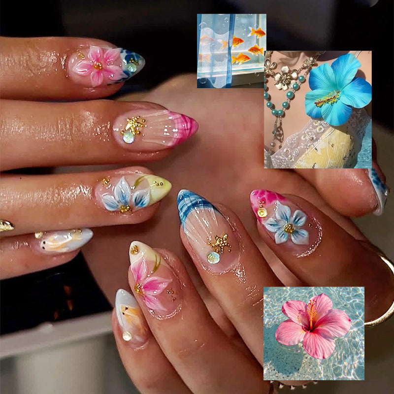 Künstlerische florale Press-On Nagel Kollektion Karnz