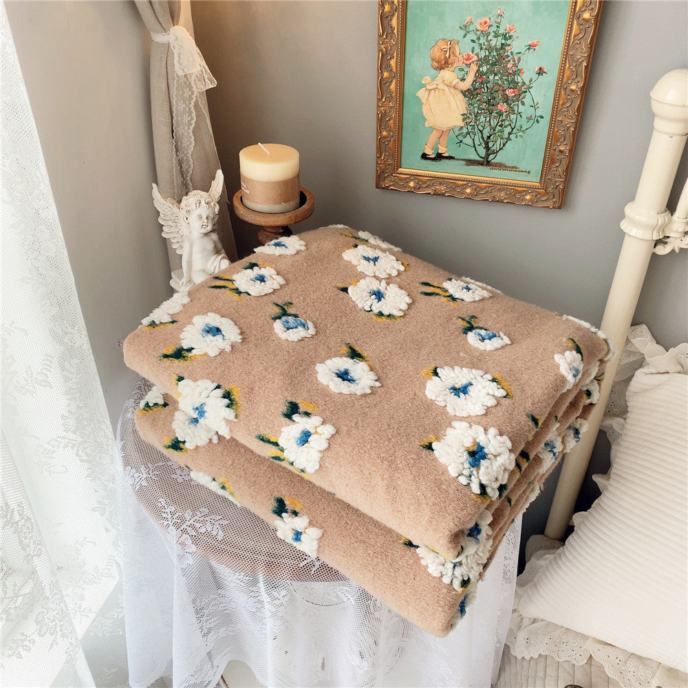 Vintage Floral Chenillewurfdecke mit plüschiger Häkelapplikation