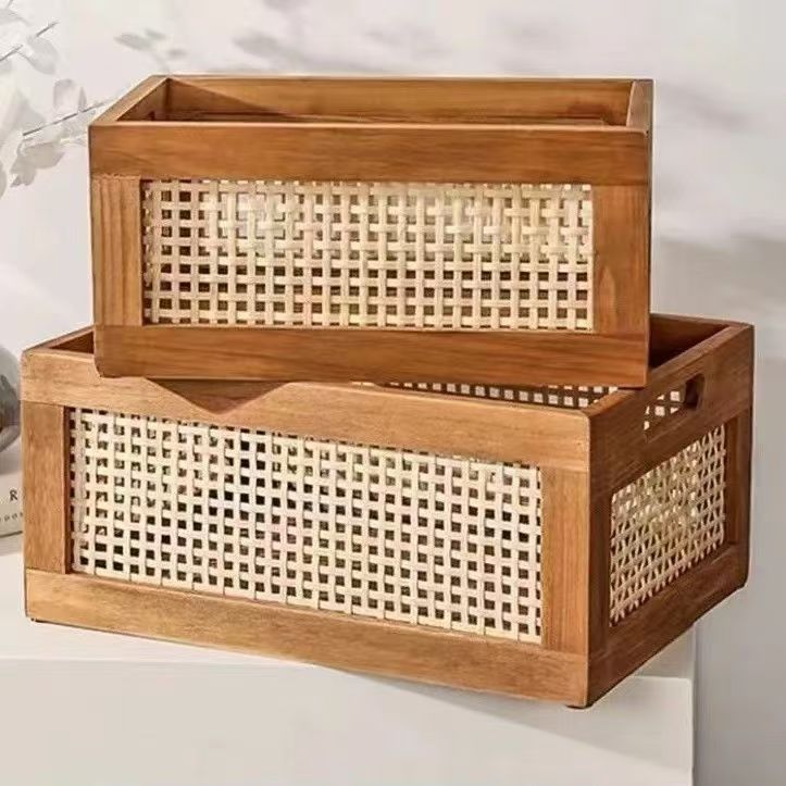 Hochwertiger Aufbewahrungskorb mit Rattan-Details Karnz