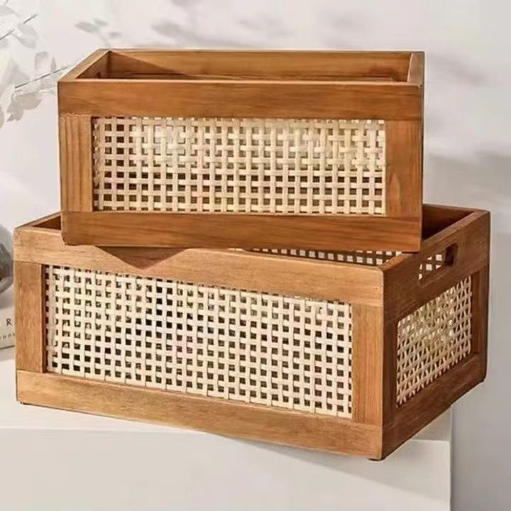 Hochwertiger Aufbewahrungskorb mit Rattan-Details Karnz