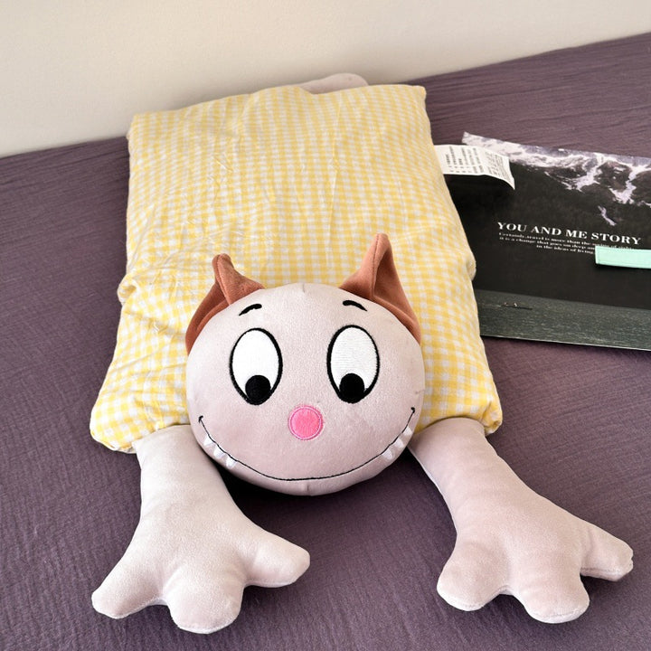 Kuschel-Langkörperkissen mit Katzenmotiv und Baumwoll-Ginghambezug Karnz