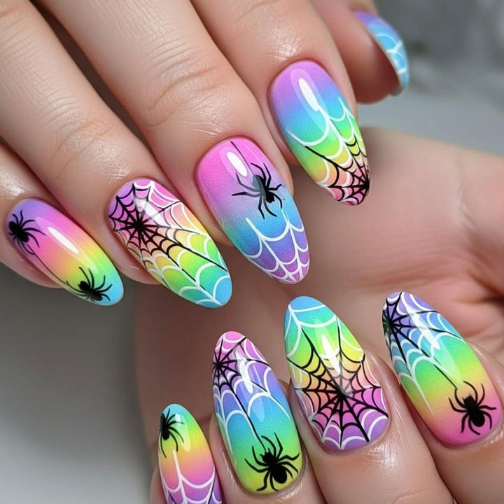 Buntes Spinnennetz Nagelkunst Set Karnz
